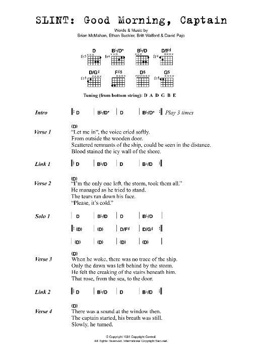 Download Slint Good Morning, Captain Sheet Music and learn how to play Lyrics & Chords PDF digital score in minutes