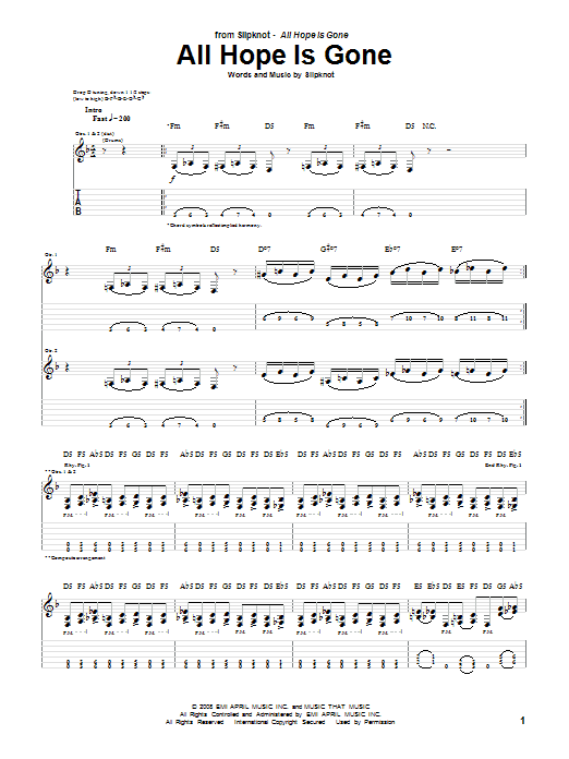 Download Slipknot All Hope Is Gone Sheet Music and learn how to play Guitar Tab PDF digital score in minutes