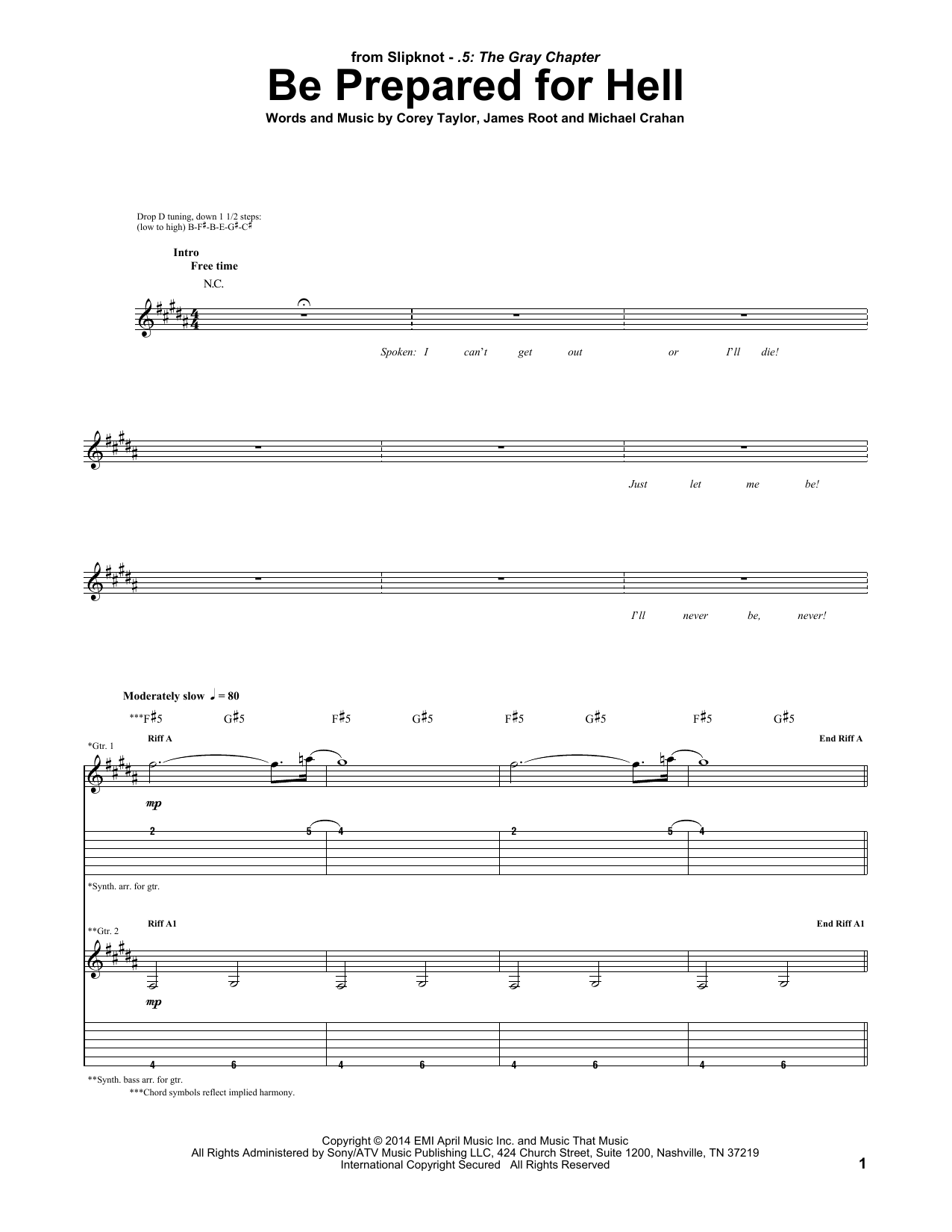 Download Slipknot Be Prepared For Hell Sheet Music and learn how to play Guitar Tab PDF digital score in minutes