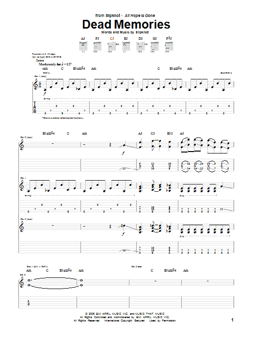 Download Slipknot Dead Memories Sheet Music and learn how to play Guitar Tab PDF digital score in minutes