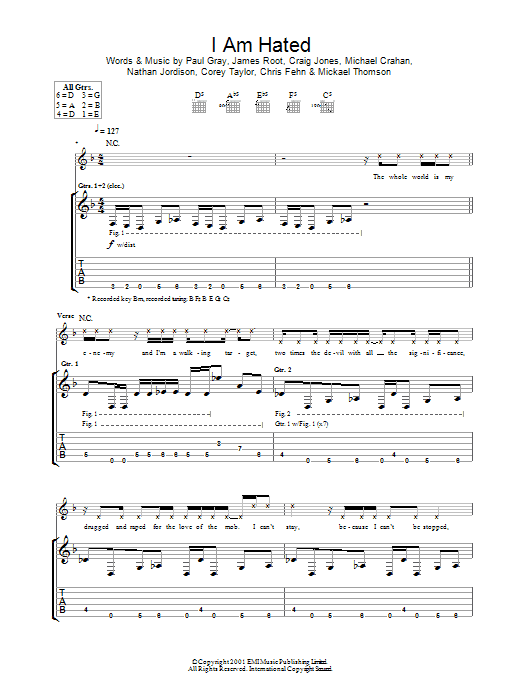 Download Slipknot I Am Hated Sheet Music and learn how to play Guitar Tab PDF digital score in minutes