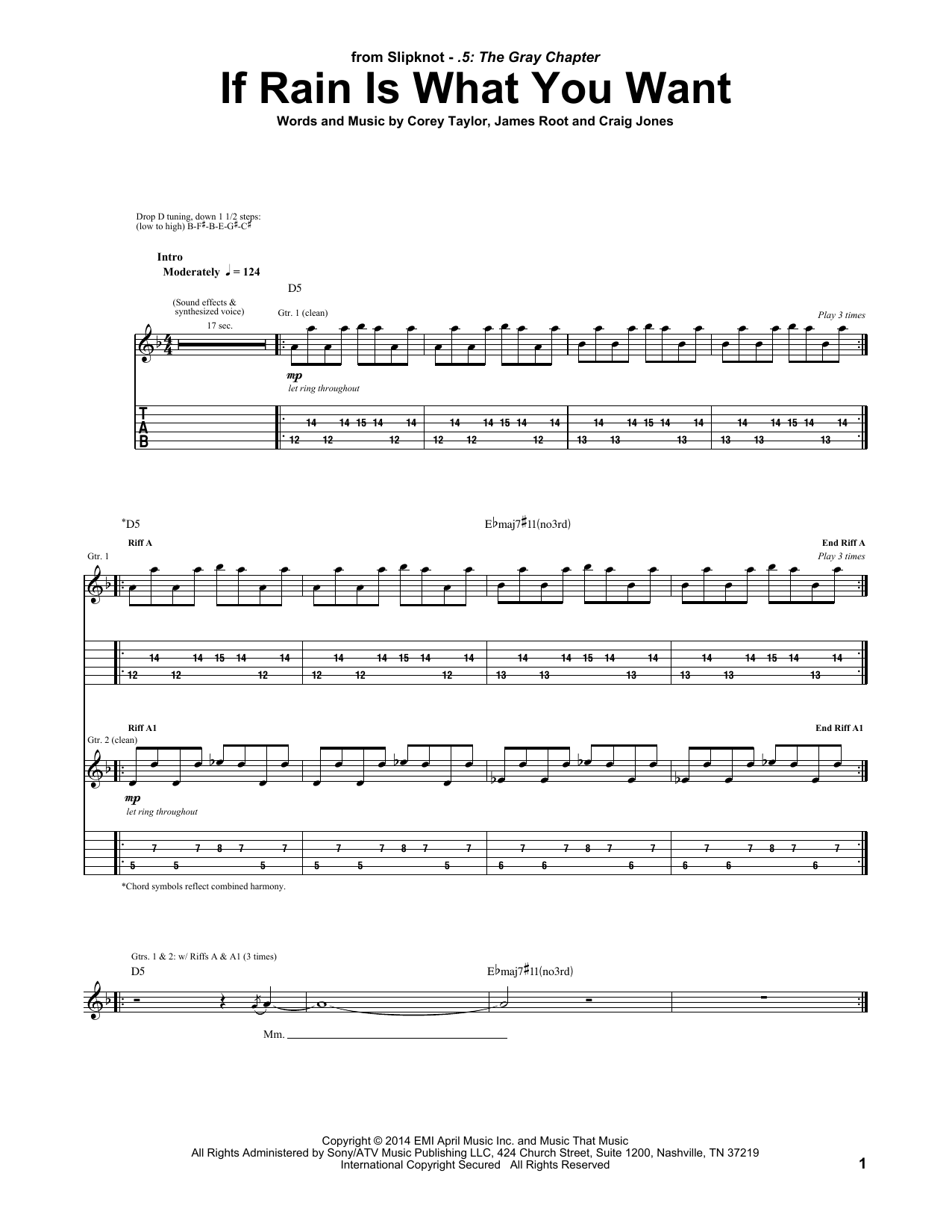 Download Slipknot If Rain Is What You Want Sheet Music and learn how to play Guitar Tab PDF digital score in minutes