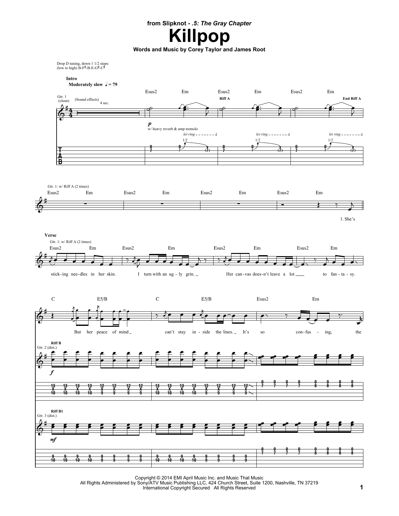 Download Slipknot Killpop Sheet Music and learn how to play Guitar Tab PDF digital score in minutes