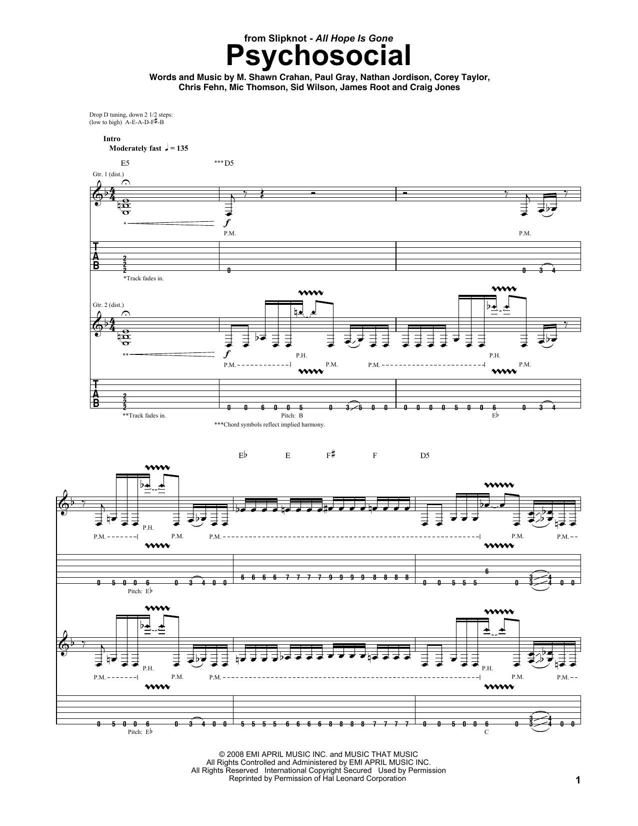 Download Slipknot Psychosocial Sheet Music and learn how to play Bass Guitar Tab PDF digital score in minutes