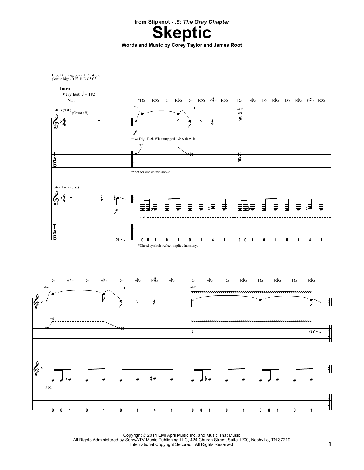Download Slipknot Skeptic Sheet Music and learn how to play Guitar Tab PDF digital score in minutes