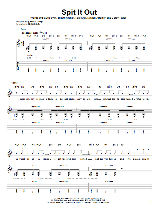 Download Slipknot Spit It Out Sheet Music and learn how to play Bass Guitar Tab PDF digital score in minutes