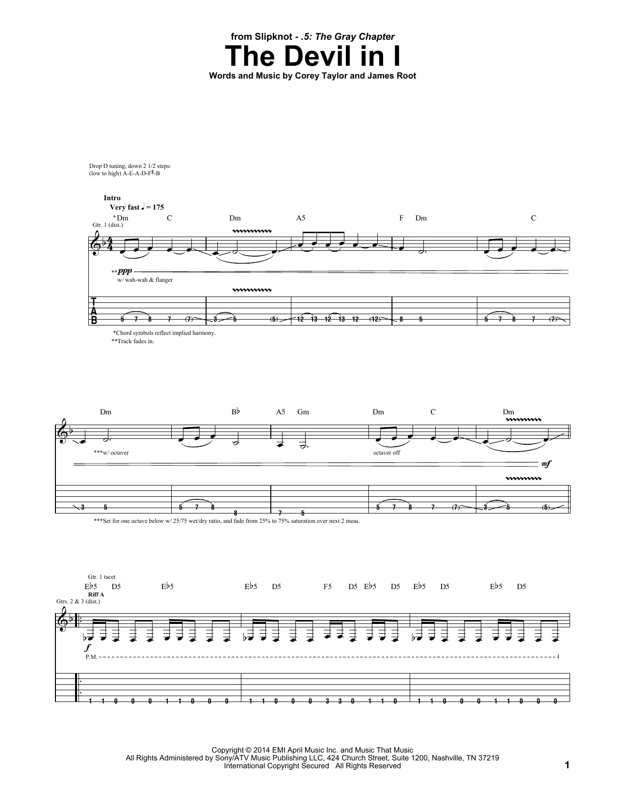 Download Slipknot The Devil In I Sheet Music and learn how to play Guitar Tab PDF digital score in minutes