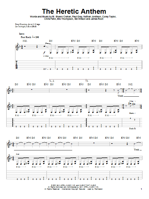 Download Slipknot The Heretic Anthem Sheet Music and learn how to play Guitar Tab PDF digital score in minutes
