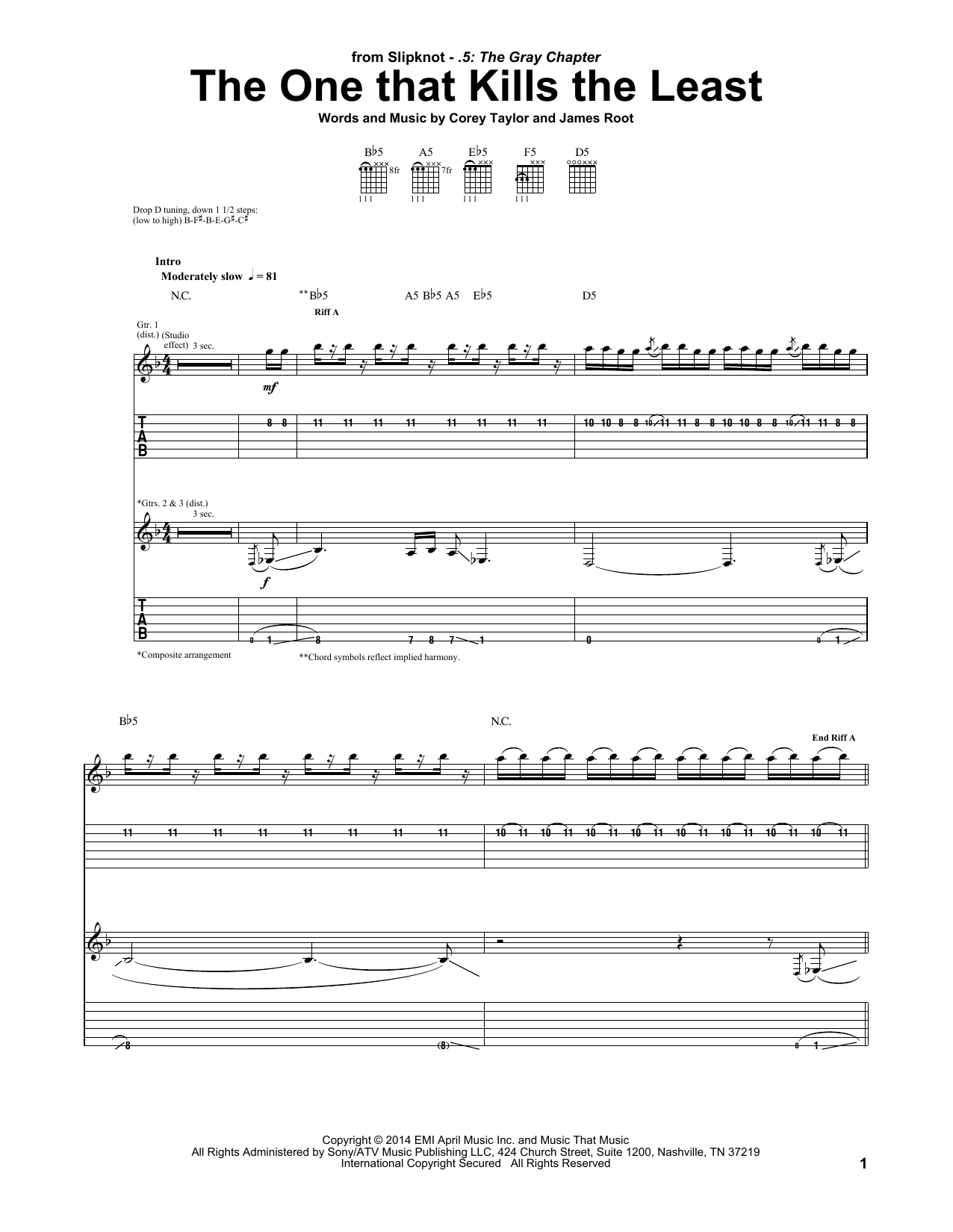 Download Slipknot The One That Kills The Least Sheet Music and learn how to play Guitar Tab PDF digital score in minutes
