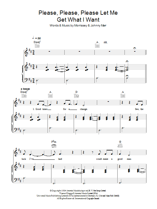 Download Slow Moving Millie Please, Please, Please, Let Me Get What I Want Sheet Music and learn how to play Piano, Vocal & Guitar PDF digital score in minutes