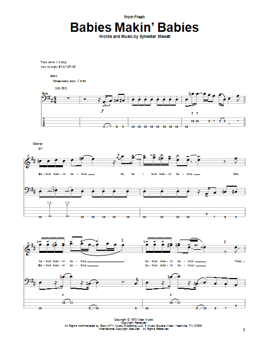 Download Sly & The Family Stone Babies Makin' Babies Sheet Music and learn how to play Bass Guitar Tab PDF digital score in minutes