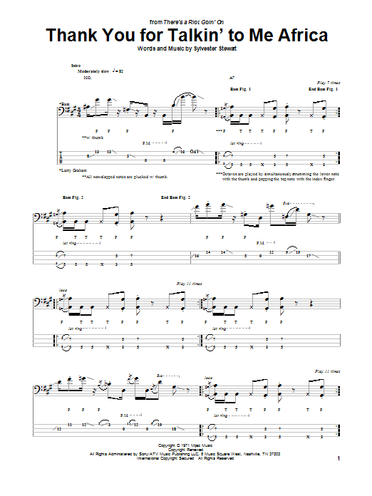 Download Sly & The Family Stone Thank You For Talkin' To Me Africa Sheet Music and learn how to play Bass Guitar Tab PDF digital score in minutes
