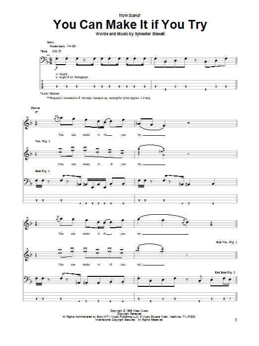 Download Sly & The Family Stone You Can Make It If You Try Sheet Music and learn how to play Bass Guitar Tab PDF digital score in minutes
