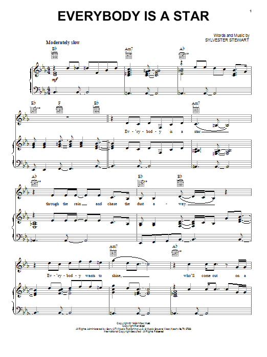 Download Sly & The Family Stone Everybody Is A Star Sheet Music and learn how to play Piano, Vocal & Guitar (Right-Hand Melody) PDF digital score in minutes