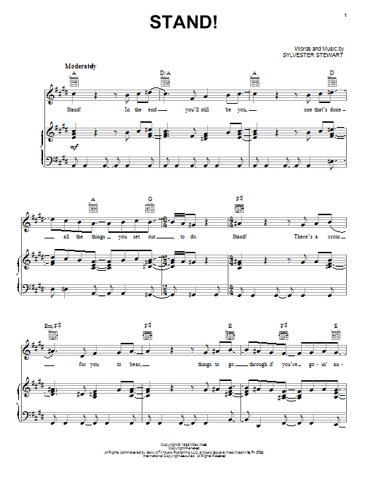 Download Sly And The Family Stone Stand! Sheet Music and learn how to play Piano, Vocal & Guitar (Right-Hand Melody) PDF digital score in minutes