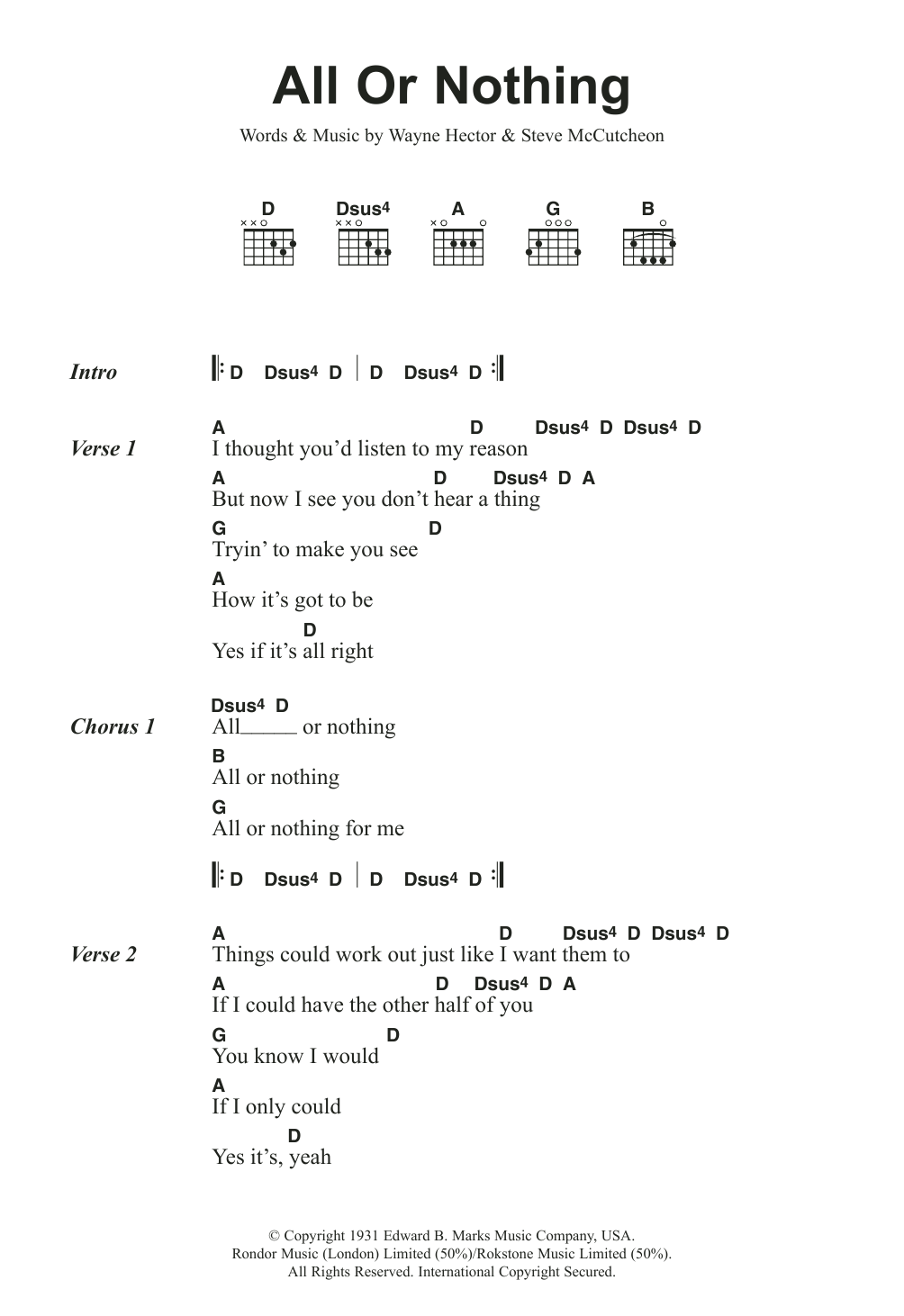 Download Small Faces All Or Nothing Sheet Music and learn how to play Lyrics & Chords PDF digital score in minutes
