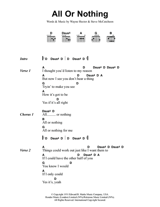 Download Small Faces All Or Nothing Sheet Music and learn how to play Lyrics & Chords PDF digital score in minutes