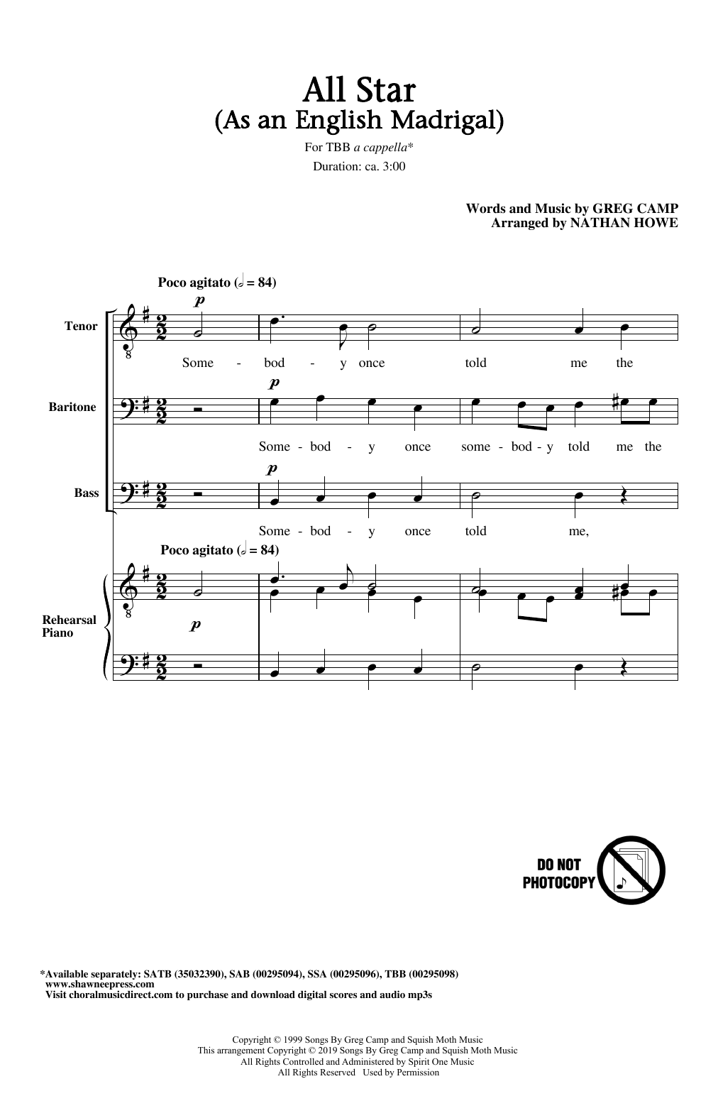 Download Smash Mouth All Star (As an English Madrigal) (arr. Nathan Howe) Sheet Music and learn how to play SAB Choir PDF digital score in minutes