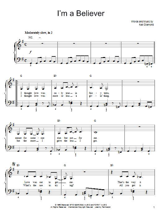 Download Smash Mouth I'm A Believer Sheet Music and learn how to play Xylophone Solo PDF digital score in minutes
