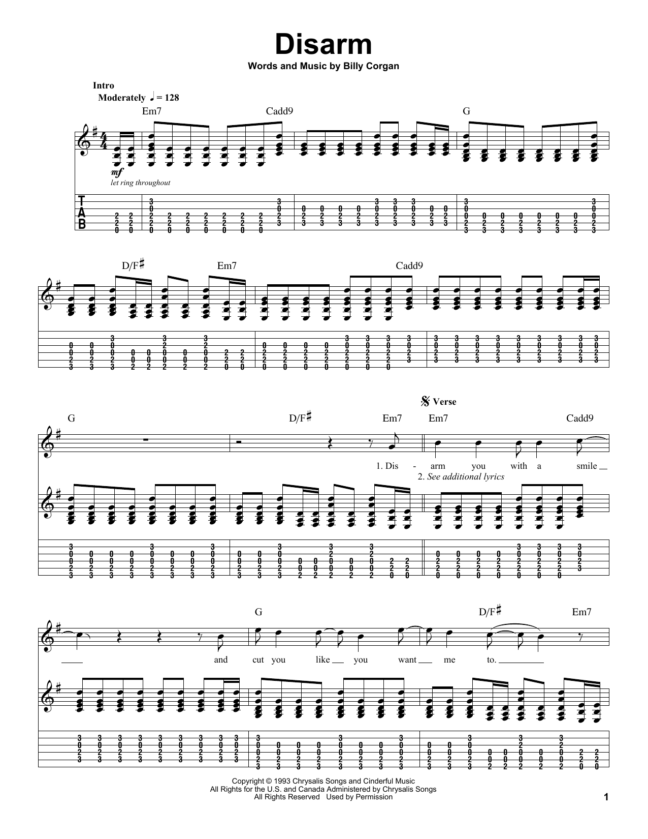 Download Smashing Pumpkins Disarm Sheet Music and learn how to play Guitar Tab (Single Guitar) PDF digital score in minutes