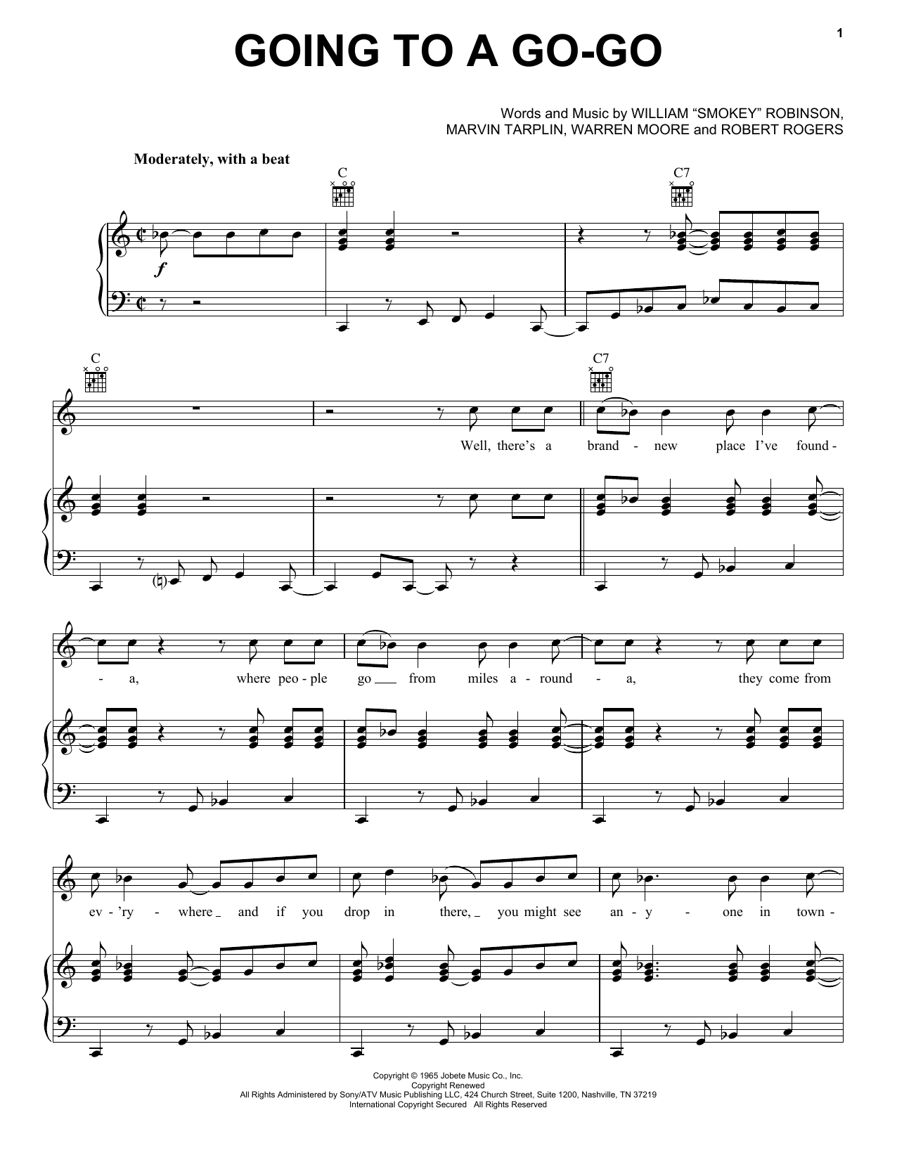 Download Smokey Robinson & The Miracles Going To A Go-Go Sheet Music and learn how to play Piano, Vocal & Guitar (Right-Hand Melody) PDF digital score in minutes