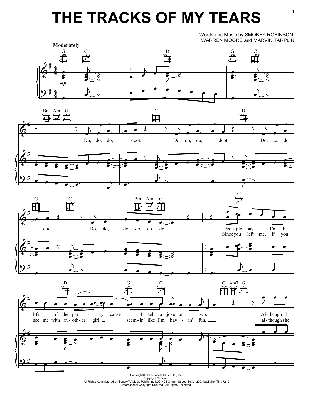 Download Smokey Robinson & The Miracles The Tracks Of My Tears Sheet Music and learn how to play Beginner Piano PDF digital score in minutes