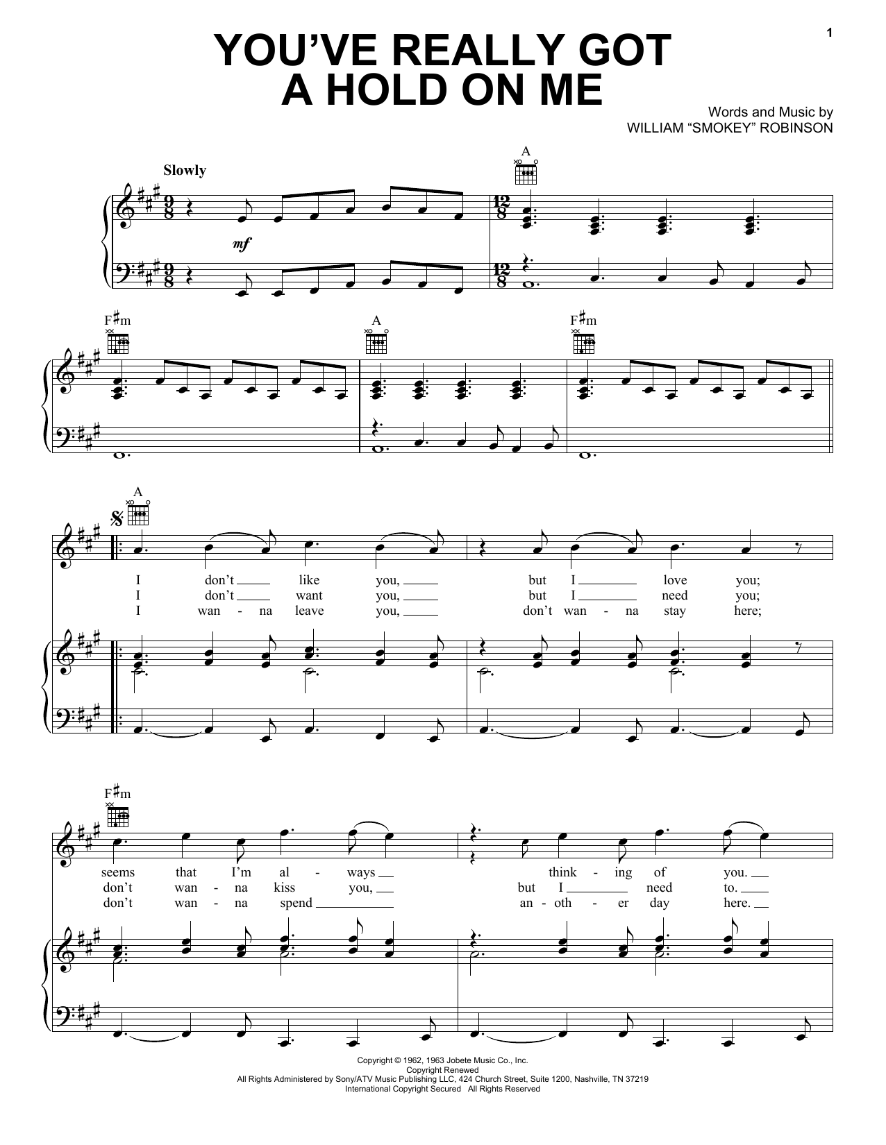 Download Smokey Robinson & The Miracles You've Really Got A Hold On Me Sheet Music and learn how to play Lyrics & Chords PDF digital score in minutes