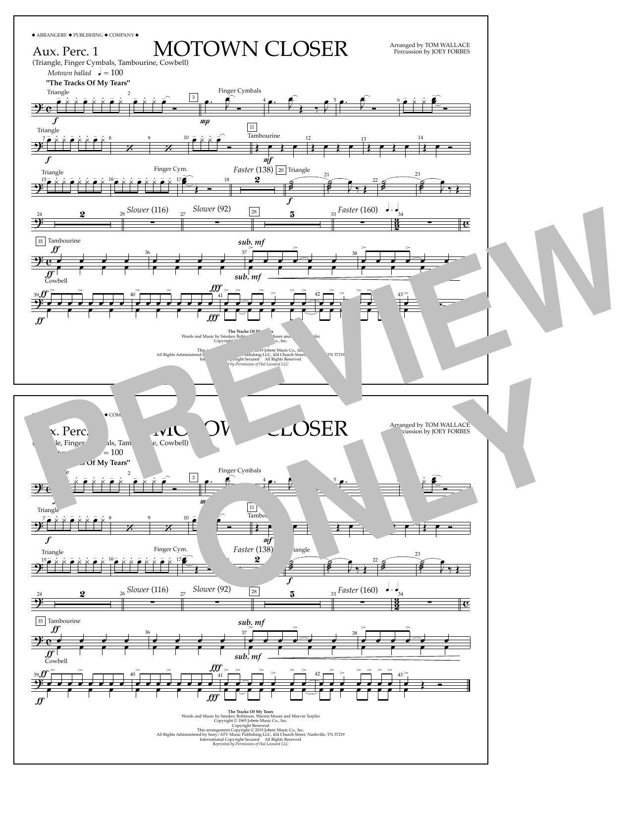 Download Smokey Robinson Motown Closer (arr. Tom Wallace) - Aux. Perc. 1 Sheet Music and learn how to play Marching Band PDF digital score in minutes