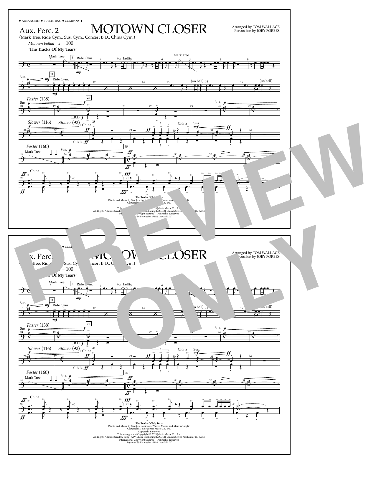 Download Smokey Robinson Motown Closer (arr. Tom Wallace) - Aux. Perc. 2 Sheet Music and learn how to play Marching Band PDF digital score in minutes