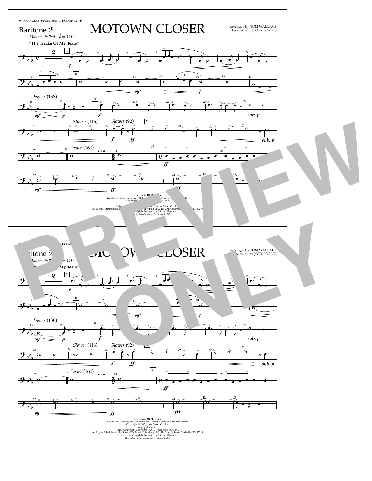 Download Smokey Robinson Motown Closer (arr. Tom Wallace) - Baritone B.C. Sheet Music and learn how to play Marching Band PDF digital score in minutes