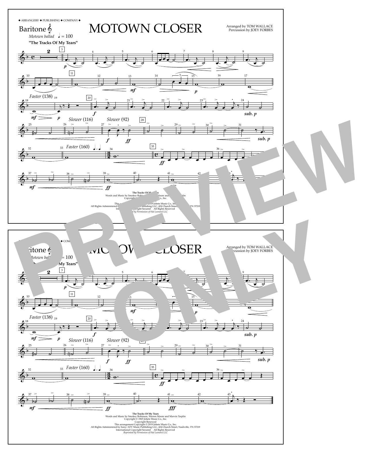 Download Smokey Robinson Motown Closer (arr. Tom Wallace) - Baritone T.C. Sheet Music and learn how to play Marching Band PDF digital score in minutes