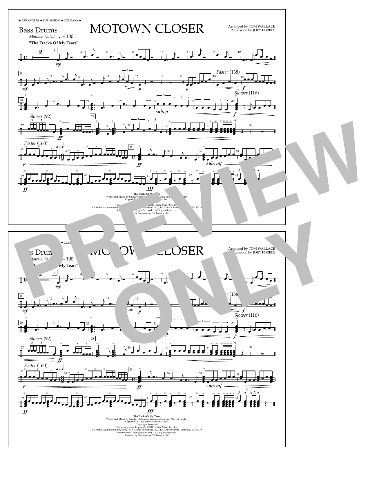 Download Smokey Robinson Motown Closer (arr. Tom Wallace) - Bass Drums Sheet Music and learn how to play Marching Band PDF digital score in minutes