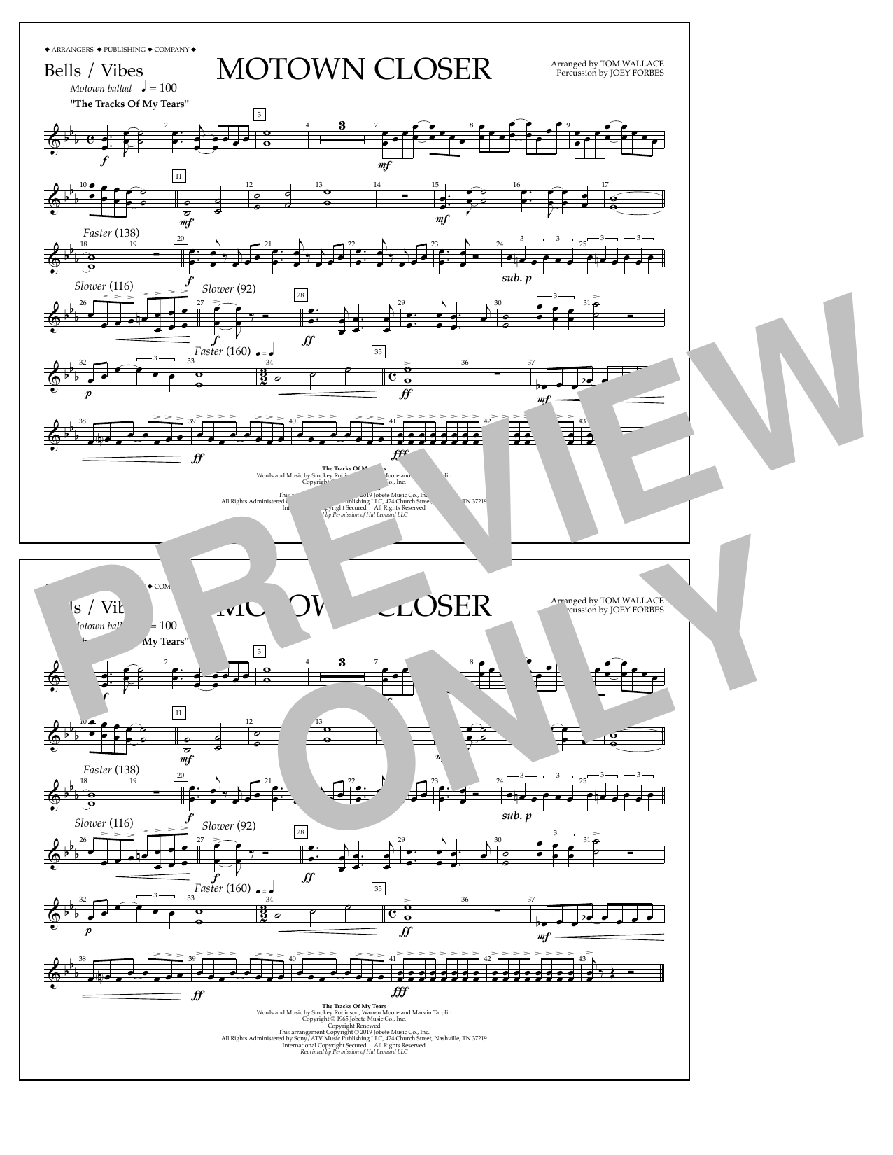 Download Smokey Robinson Motown Closer (arr. Tom Wallace) - Bells/Vibes Sheet Music and learn how to play Marching Band PDF digital score in minutes