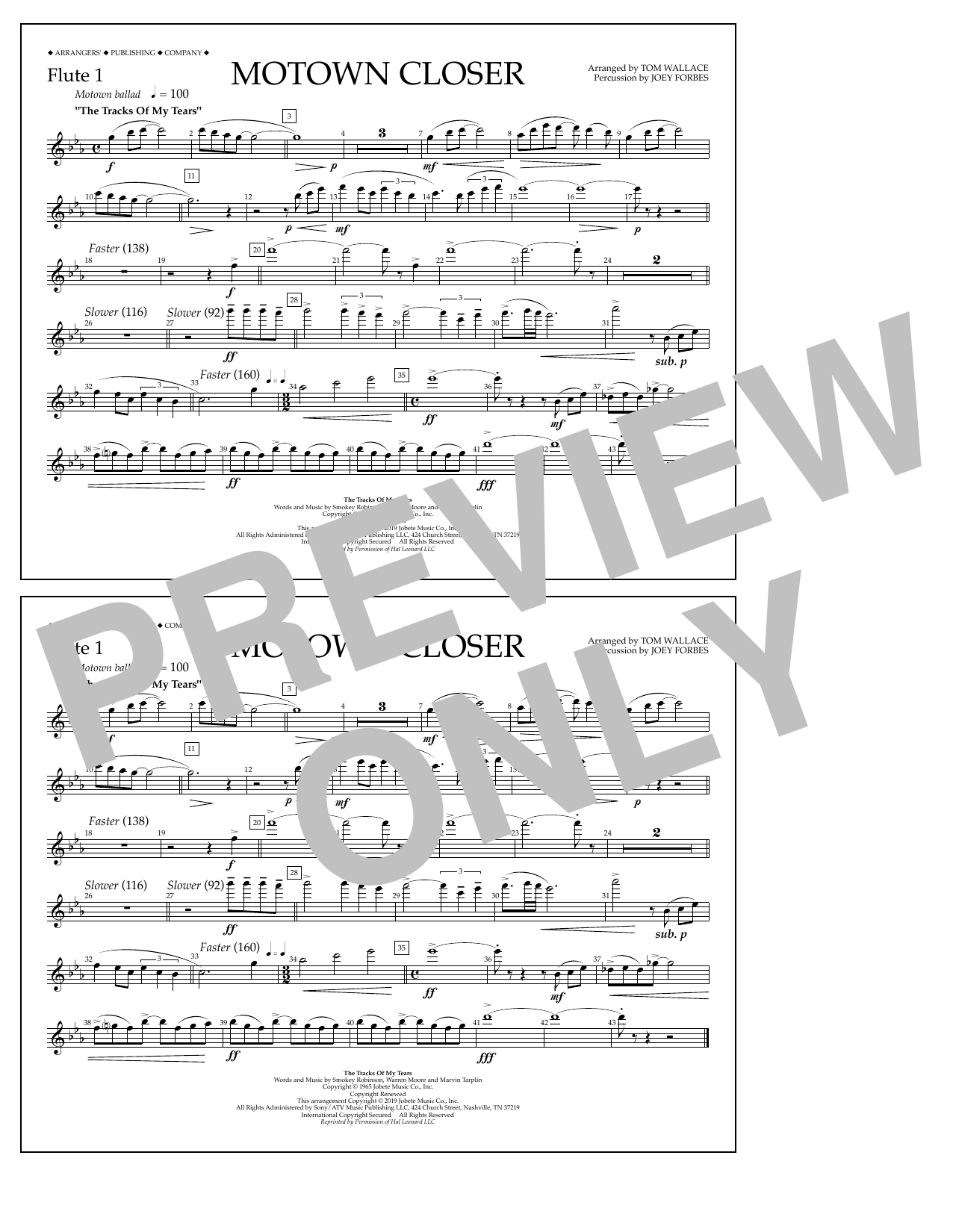 Download Smokey Robinson Motown Closer (arr. Tom Wallace) - Flute 1 Sheet Music and learn how to play Marching Band PDF digital score in minutes