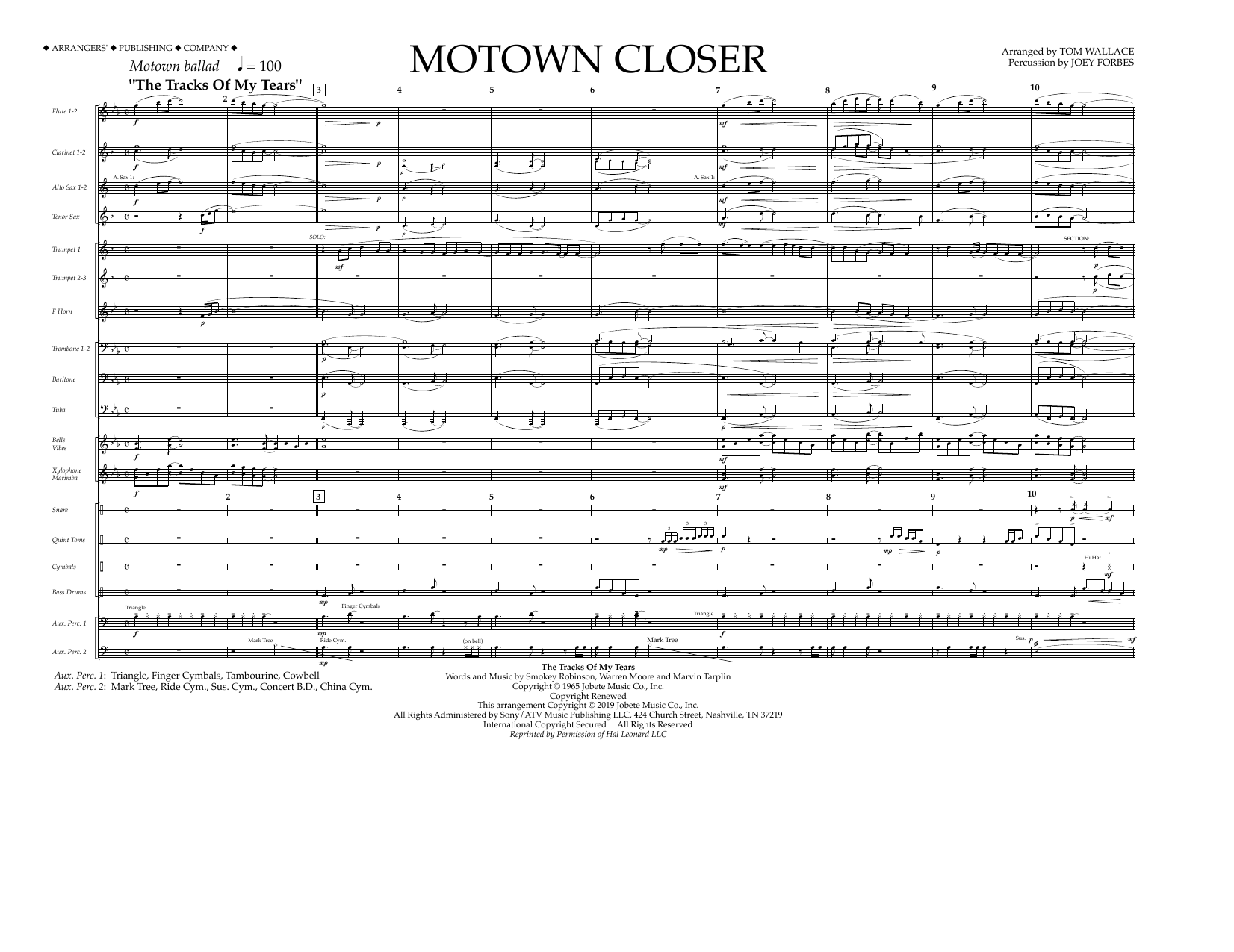 Download Smokey Robinson Motown Closer (arr. Tom Wallace) - Full Score Sheet Music and learn how to play Marching Band PDF digital score in minutes