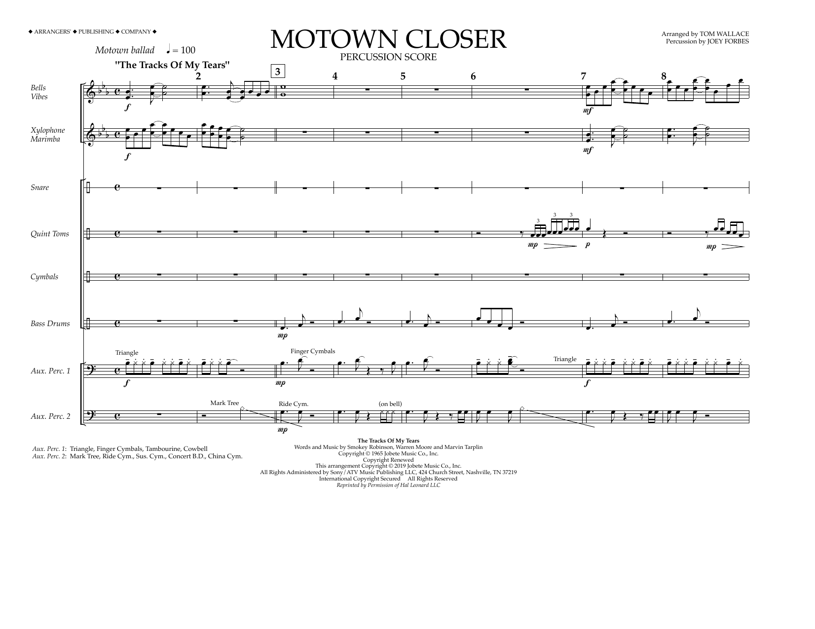 Download Smokey Robinson Motown Closer (arr. Tom Wallace) - Percussion Score Sheet Music and learn how to play Marching Band PDF digital score in minutes