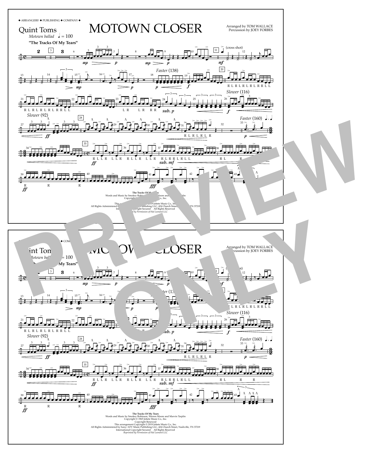 Download Smokey Robinson Motown Closer (arr. Tom Wallace) - Quint-Toms Sheet Music and learn how to play Marching Band PDF digital score in minutes