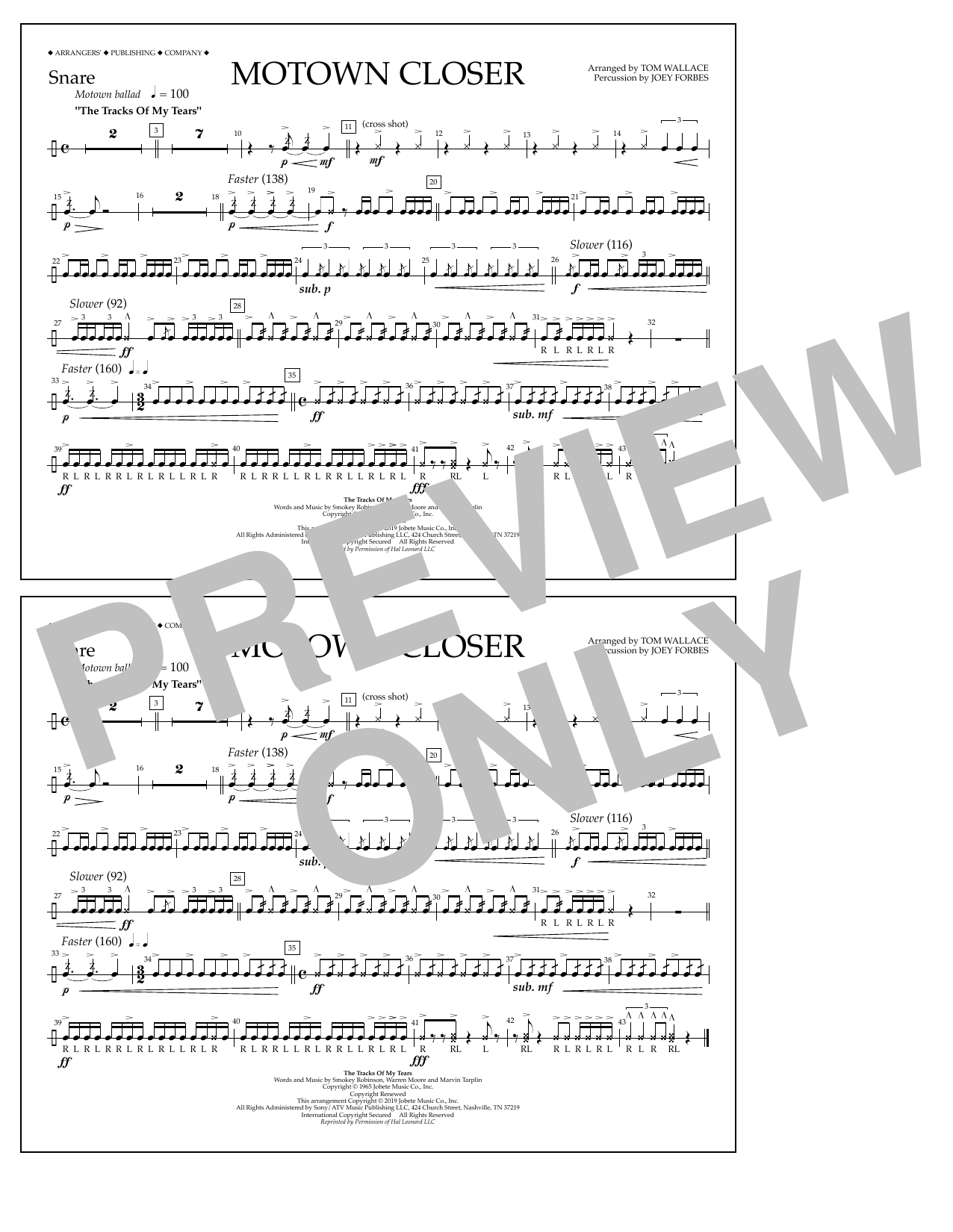 Download Smokey Robinson Motown Closer (arr. Tom Wallace) - Snare Sheet Music and learn how to play Marching Band PDF digital score in minutes