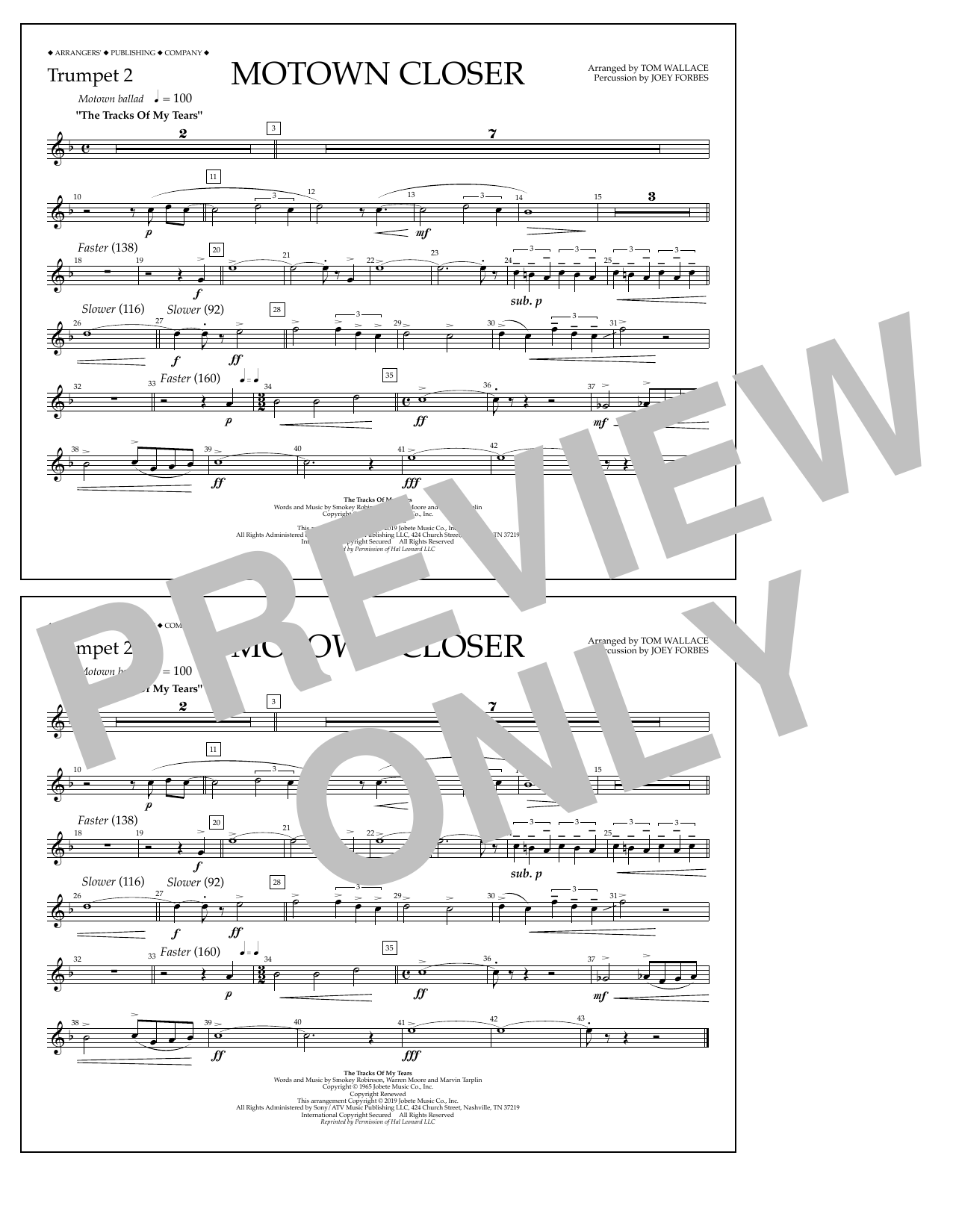 Download Smokey Robinson Motown Closer (arr. Tom Wallace) - Trumpet 2 Sheet Music and learn how to play Marching Band PDF digital score in minutes