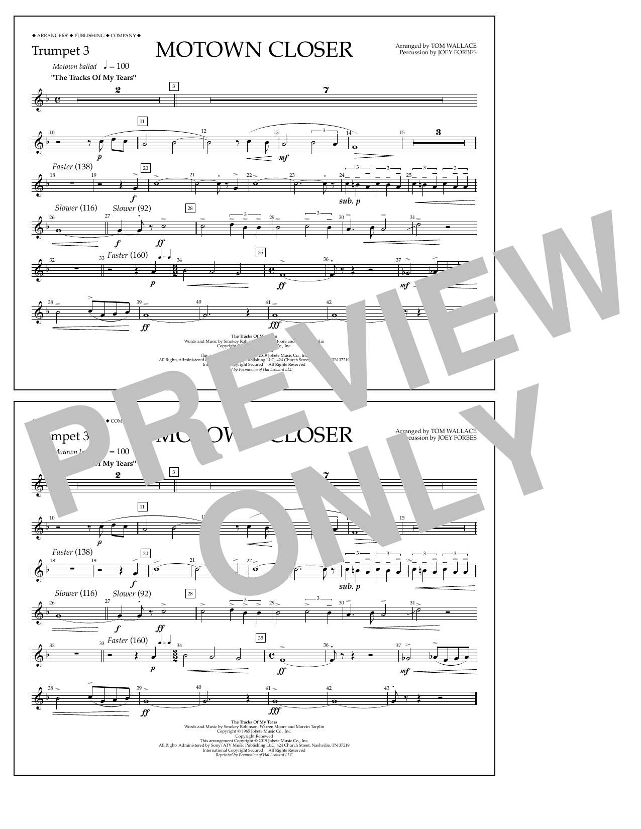 Download Smokey Robinson Motown Closer (arr. Tom Wallace) - Trumpet 3 Sheet Music and learn how to play Marching Band PDF digital score in minutes
