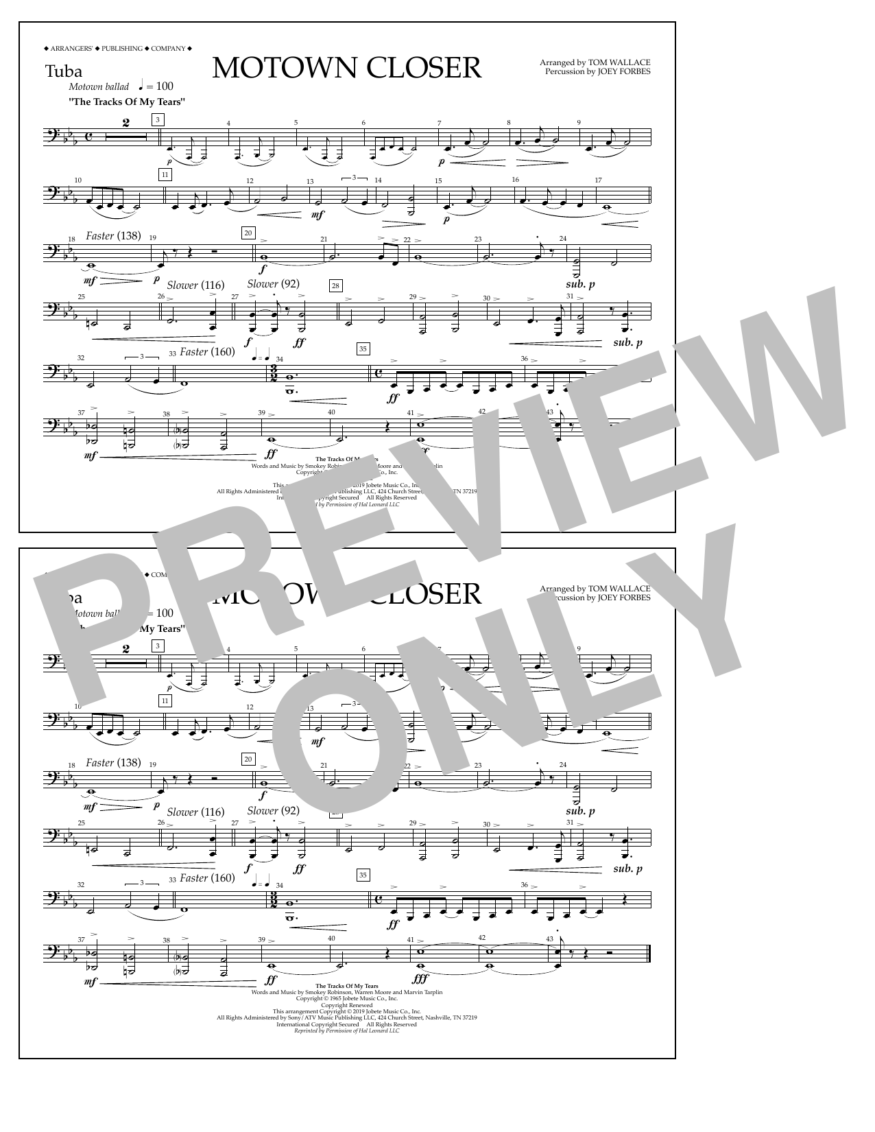 Download Smokey Robinson Motown Closer (arr. Tom Wallace) - Tuba Sheet Music and learn how to play Marching Band PDF digital score in minutes
