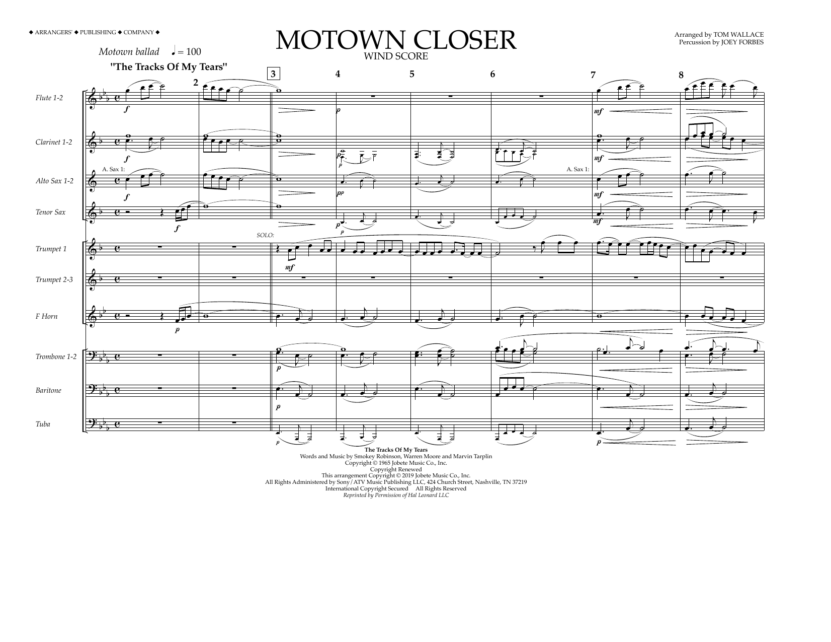 Download Smokey Robinson Motown Closer (arr. Tom Wallace) - Wind Score Sheet Music and learn how to play Marching Band PDF digital score in minutes