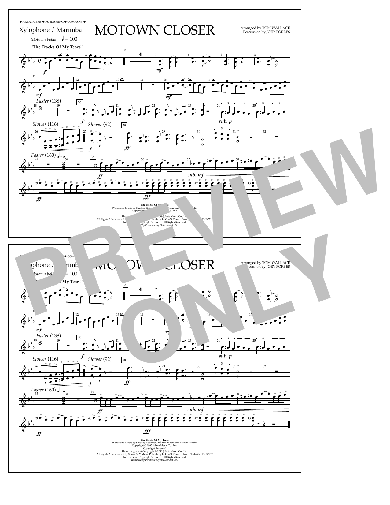 Download Smokey Robinson Motown Closer (arr. Tom Wallace) - Xylophone/Marimba Sheet Music and learn how to play Marching Band PDF digital score in minutes