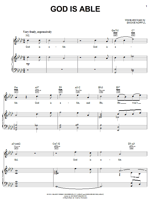 Download Smokie Norful God Is Able Sheet Music and learn how to play Piano, Vocal & Guitar (Right-Hand Melody) PDF digital score in minutes
