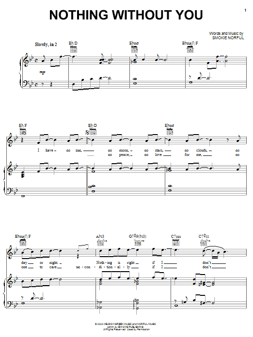 Download Smokie Norful Nothing Without You Sheet Music and learn how to play Piano, Vocal & Guitar (Right-Hand Melody) PDF digital score in minutes