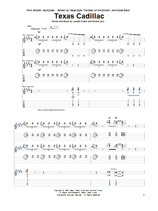 Download Smokin' Joe Kubek Texas Cadillac Sheet Music and learn how to play Guitar Tab PDF digital score in minutes