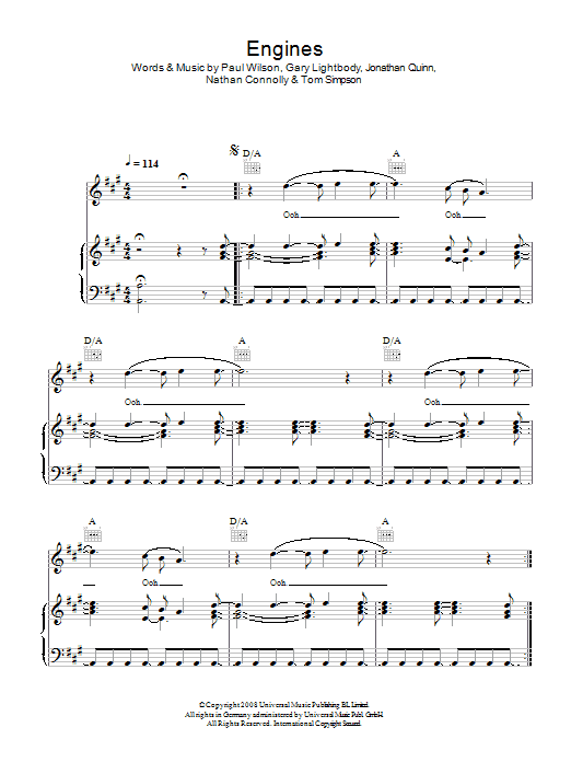 Download Snow Patrol Engines Sheet Music and learn how to play Piano, Vocal & Guitar (Right-Hand Melody) PDF digital score in minutes