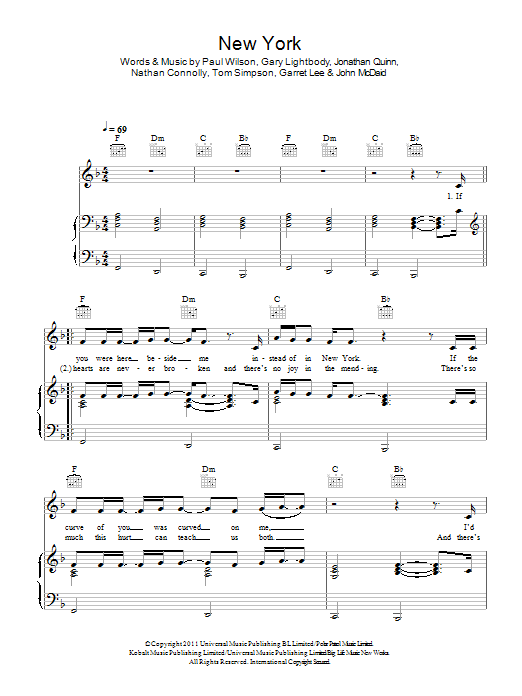 Download Snow Patrol New York Sheet Music and learn how to play Piano, Vocal & Guitar (Right-Hand Melody) PDF digital score in minutes