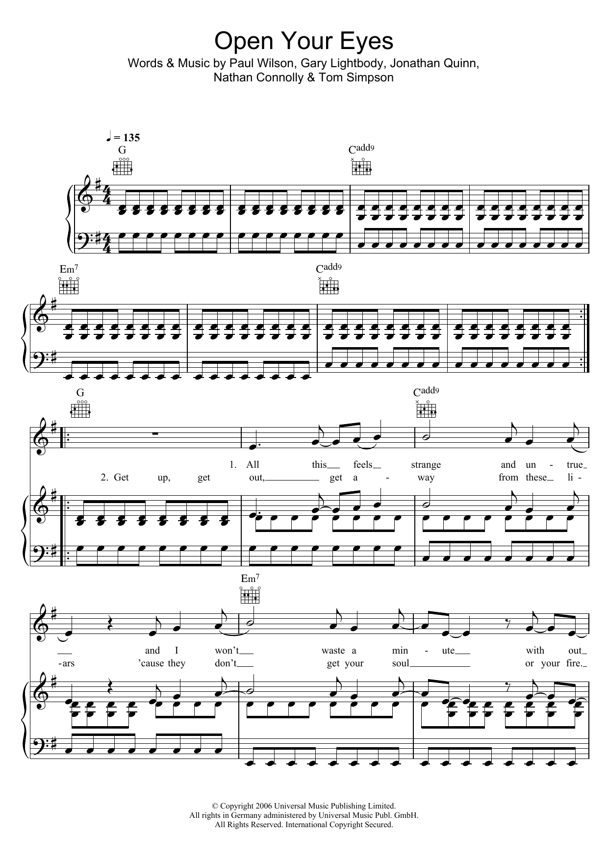 Download Snow Patrol Open Your Eyes Sheet Music and learn how to play Piano, Vocal & Guitar (Right-Hand Melody) PDF digital score in minutes