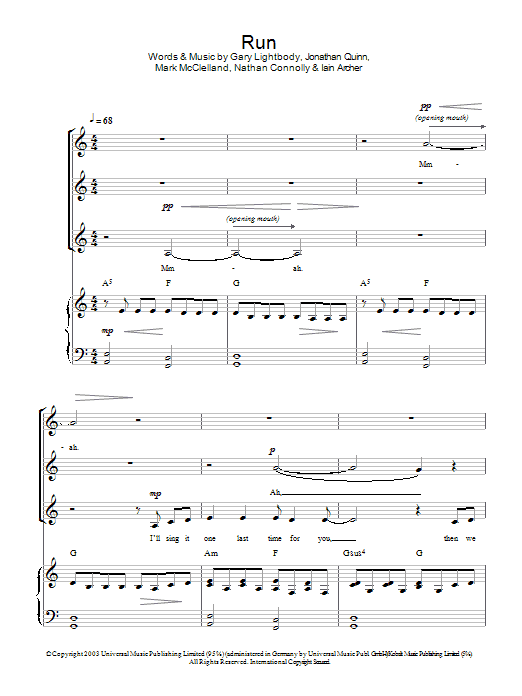 Download Snow Patrol Run Sheet Music and learn how to play SSA PDF digital score in minutes